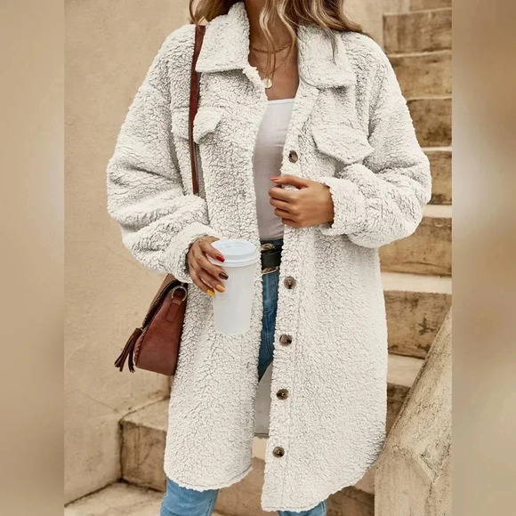 Drop Shoulder Flap Detail Teddy Coat - Picture 5 of 5